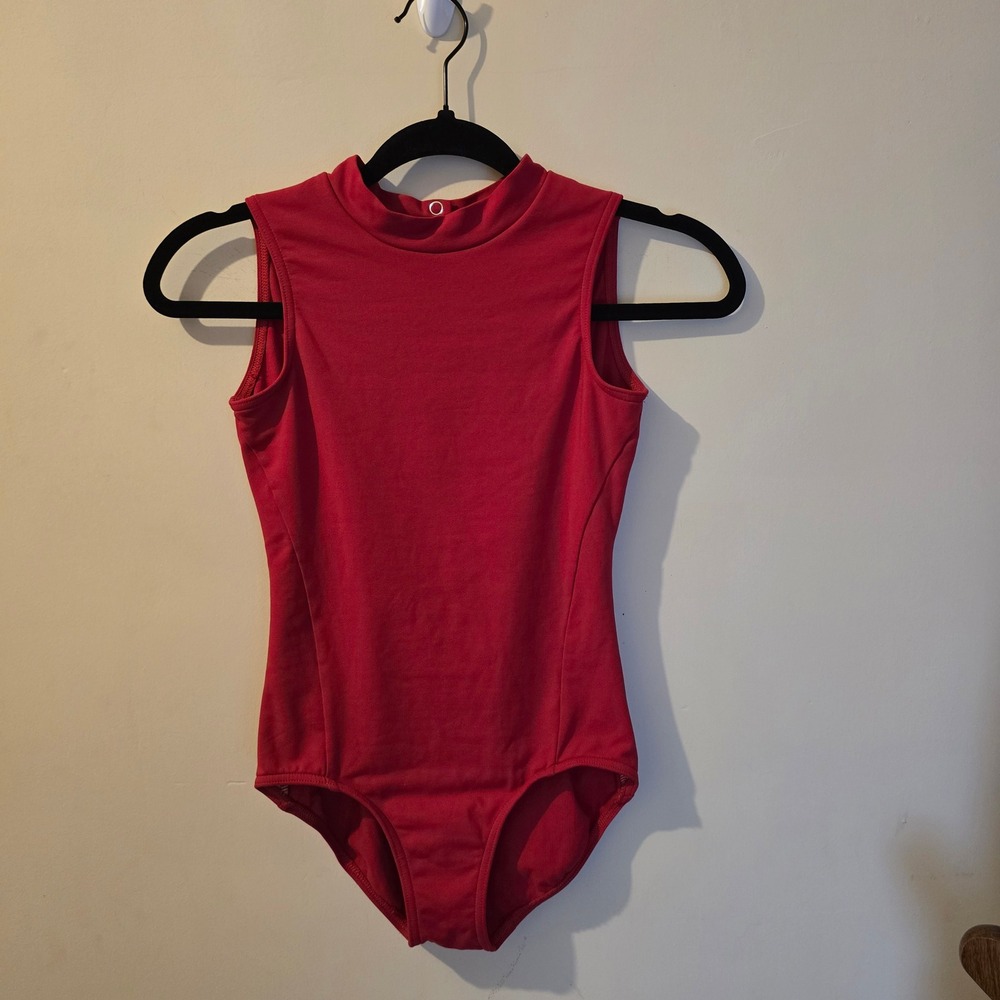 Vintage Capezio Red high Neck Open Back Keyhole one piece swimsuit